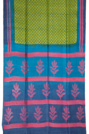 Moss Green Printed Tussar Silk Saree with Geometric Motifs 10076448