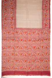 Desert Sand Beige Printed Tussar Silk Saree with Floral Border 10076450