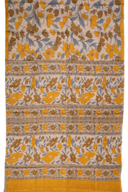 Café Latte Beige Printed Tussar Silk Saree with Sandal Yellow Floral Motifs 10076453