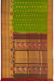 Green Gadwal Silk Saree with Peacock Border 10075447
