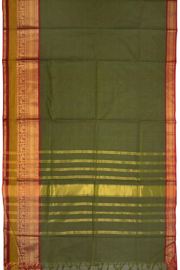 Green Handwoven Kanchi Cotton Saree 10069358 - Avishya