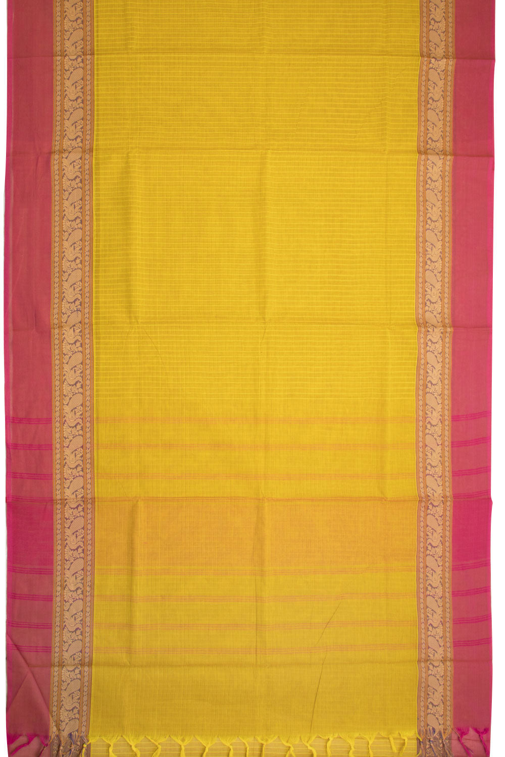 Yellow Handwoven Kanchi Cotton Saree 10069372 - Avishya