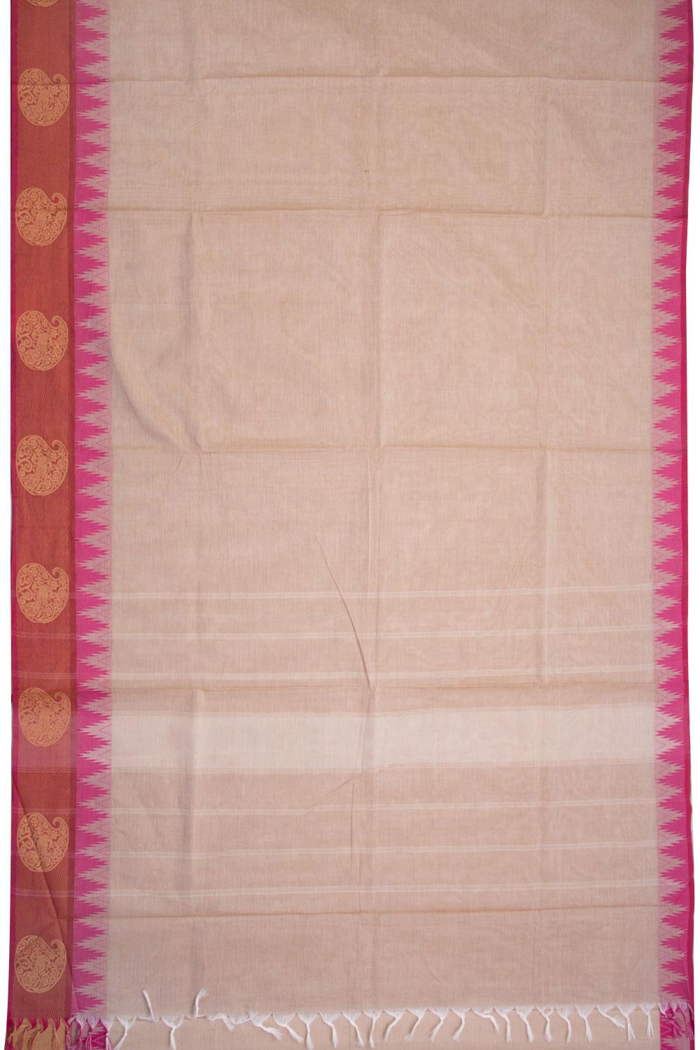 Beige Handwoven Kanchi Cotton Saree 10069375 - Avishya