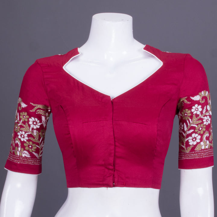 Maroon Kantha Embroidered Cotton Blouse 10069565 - Avishya