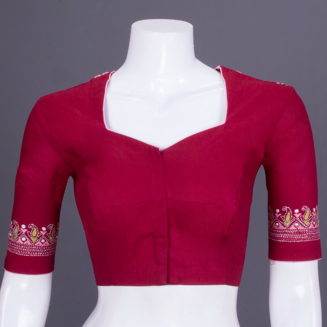 Maroon Kantha Embroidered Cotton Blouse 10069566 - Avishya