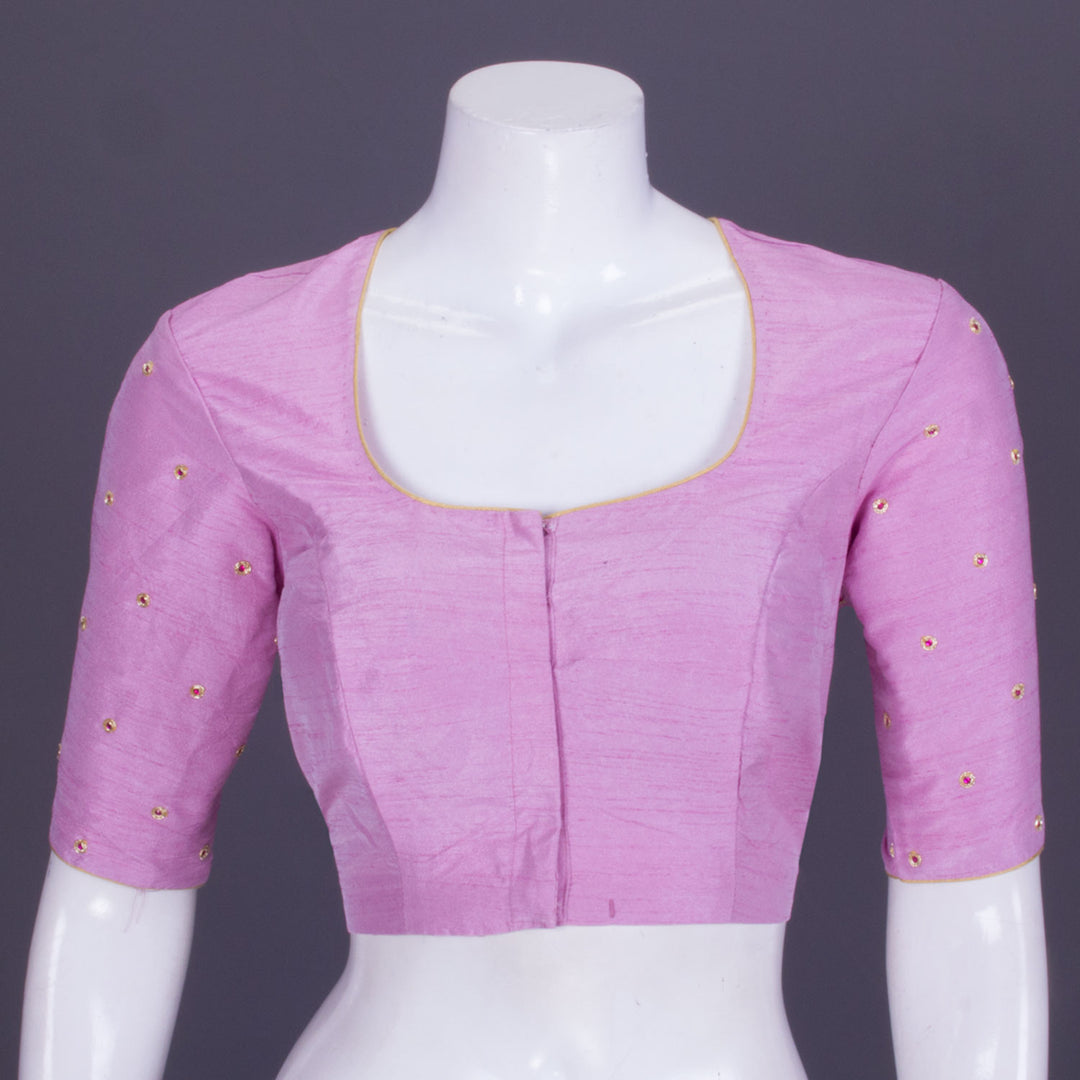 Pink Aari Embroidered Raw Silk Blouse 10069592 - Avishya