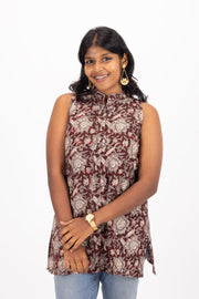 Brown Jahota Hand Block Cotton Kurtis 10072377