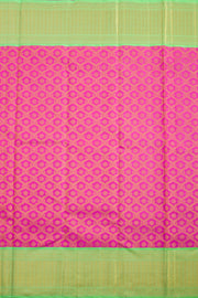 Brilliant Rose Korvai Kanjivaram Pure Zari Handloom Silk Saree with Floral Trellis Motifs and Contrast Green Zari Border 10062462