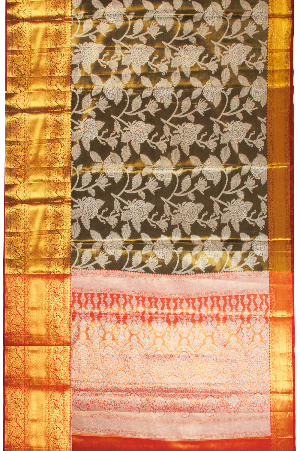 Green Pure Tissue Silk Bridal Jacquard Korvai Kanjivaram Saree 10068039 - Avishya