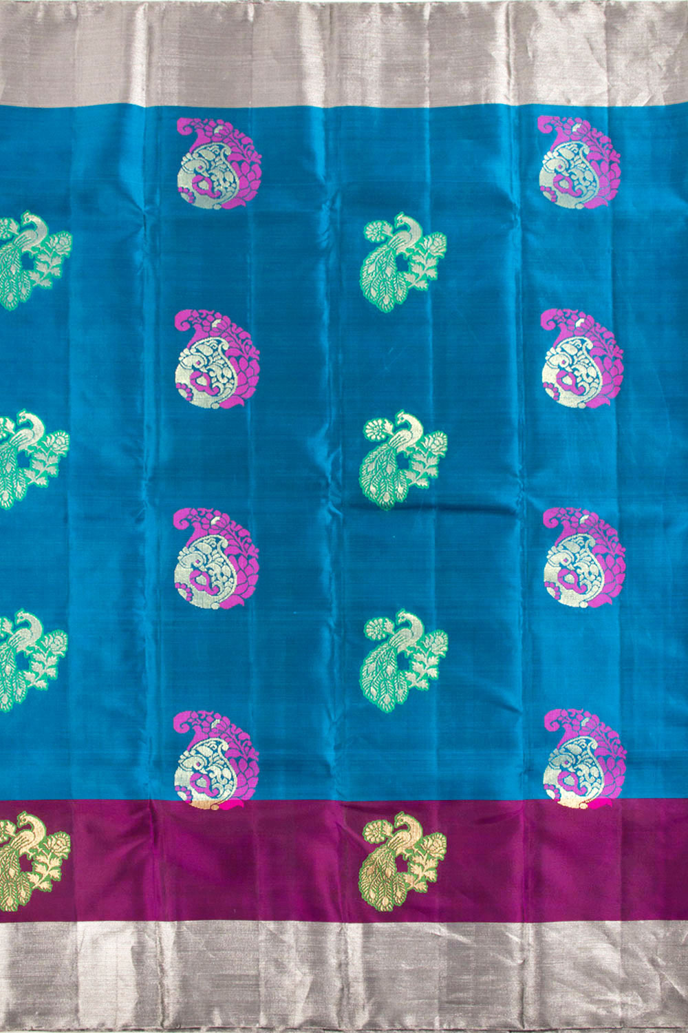 Deep Aqua Blue Handloom Kanjivaram Soft Silk Saree 10062449