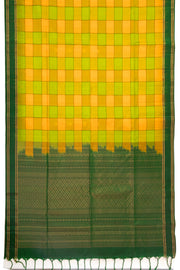 Tender Leaf Green Handloom Kanjivaram Soft Silk Saree With Checks Design 10076817