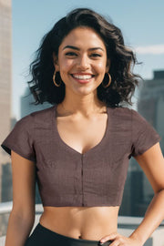 Brown Handcrafted Cotton Solid Blouse 10073217