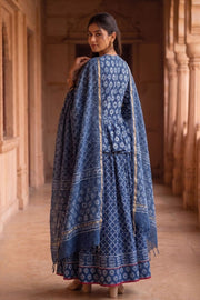 Blue Hand Block Printed Chaniya Choli with Kota Doria Dupatta 10066321