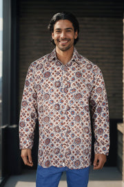Cream Full Sleeve Ajrakh Printed Cotton Mens Shirt 10071161