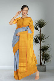 Cadet Gray Korvai Kanjivaram Silk Saree 10075667