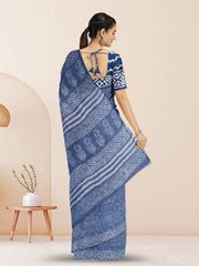 Blue Indigo Tribal Design Dabu Print Kota Cotton Saree 10074180