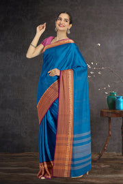 Blue Handloom Chettinad Cotton Saree 10075803