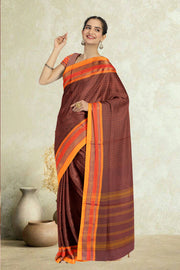 Marron Handloom Chettinad Cotton Saree 10075908