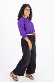 Purple Handcrafted Stripes Cotton Crop Top 10073978