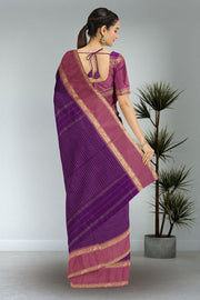 Purple Art Silk Kanjivaram Saree With Stripes Design 10076339