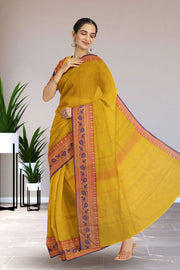 Yellow Handwoven Kanchi Cotton Saree 10069383
