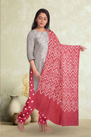 Grey Bandhani Mirror Work 3 - Piece Salwar Suit Material 10075479