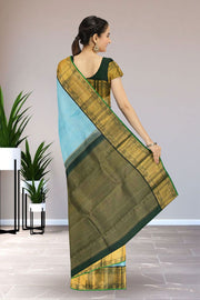 Blue Handloom Korvai Kanjivaram Silk Saree 10065059