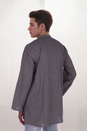 Grey Full Sleeve Slub Cotton Solid Style Men's Kurta 10074254