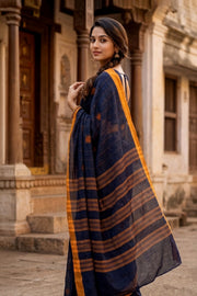 Ink Blue Handloom Chettinad Cotton Saree 10077333