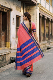 Coral Pink Vegan Silk Kanjivaram Saree 10077928
