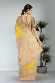 Turmeric Yellow Pure Zari Korvai Kanjivaram Silk Saree 10063140