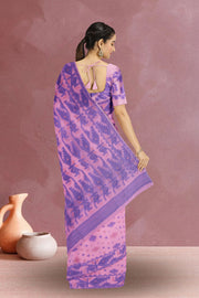 Pink Handloom Jamdani Style Cotton Saree with Blouse 10074223