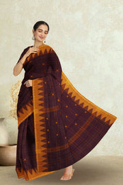 Brown Handloom Chettinad Cotton Saree Without Blouse 10075129