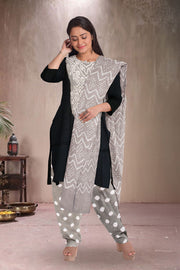 Grey Bandhani Mukaish Embroidery 3 Piece Salwar Suit Material 10075474