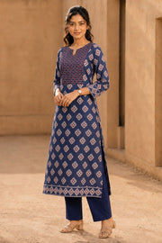 Blue Hand Block Printed Cotton Kurta 10077665