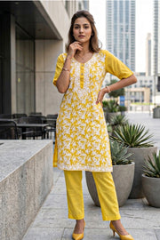 Yellow Chikankari Embroidery Viscose Silk Salwar Suit 10076190