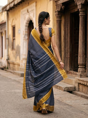 Navy Blue Vegan Silk Kanjivaram Saree With Checks Design 10077939