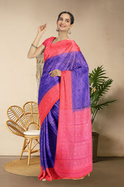 Ink Blue Handloom Kanjivaram Soft Silk Saree 10063262