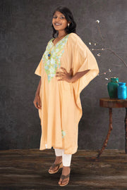 Beige Sozni Embroidered Crepe Silk Kaftan 10064728