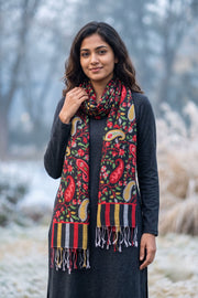 Red Kani Printed Soft Silk Unisex Stole 10077885