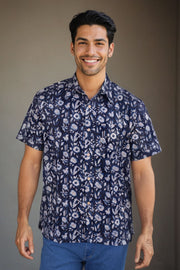 Blue Half Sleeve Jahota Printed Cotton Mens Shirt 10074323