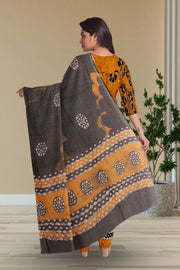 Yellow Batik Printed 3-Piece Salwar Suit Material 10075996