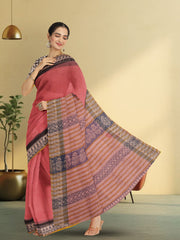 Red Hand Block Print Kota Cotton Saree 10074168