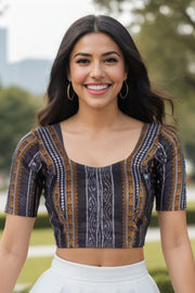 Black Odisha Ikat Cotton Blouse 10075028