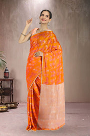 Orange Printed Chanderi Saree 10064680