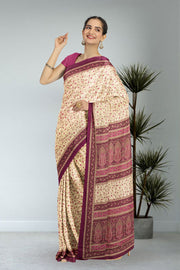 Cream Kashmiri Printed Silk Saree 10075991