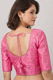 Pink Aari Embroidered Raw Silk Blouse 10066511