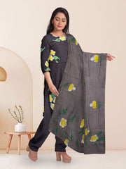 Black Hand Painted 3-Piece Salwar Suit Material 10076021