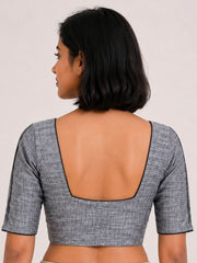 Grey Handcrafted Slub Cotton Solid Style Blouse 10073177