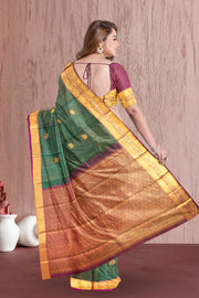 Phthalo Green Kanjivaram Silk Saree with Checks Design 10075637